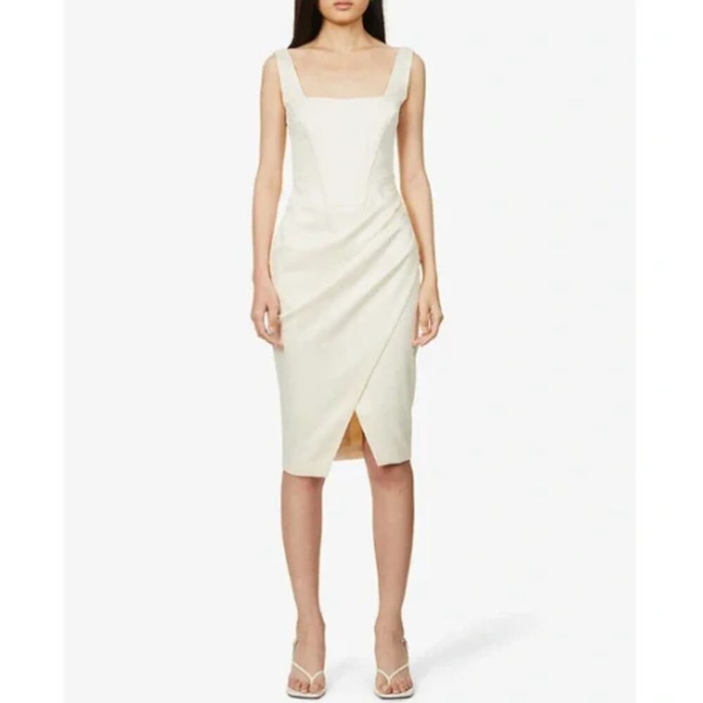 NEW LAVISH ALICE Cream Satin Corset Bustier Bodice Pleated Ruched Dress Size 8